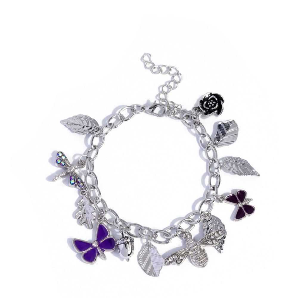 Paparazzi Silver Bracelet with Purple Charms